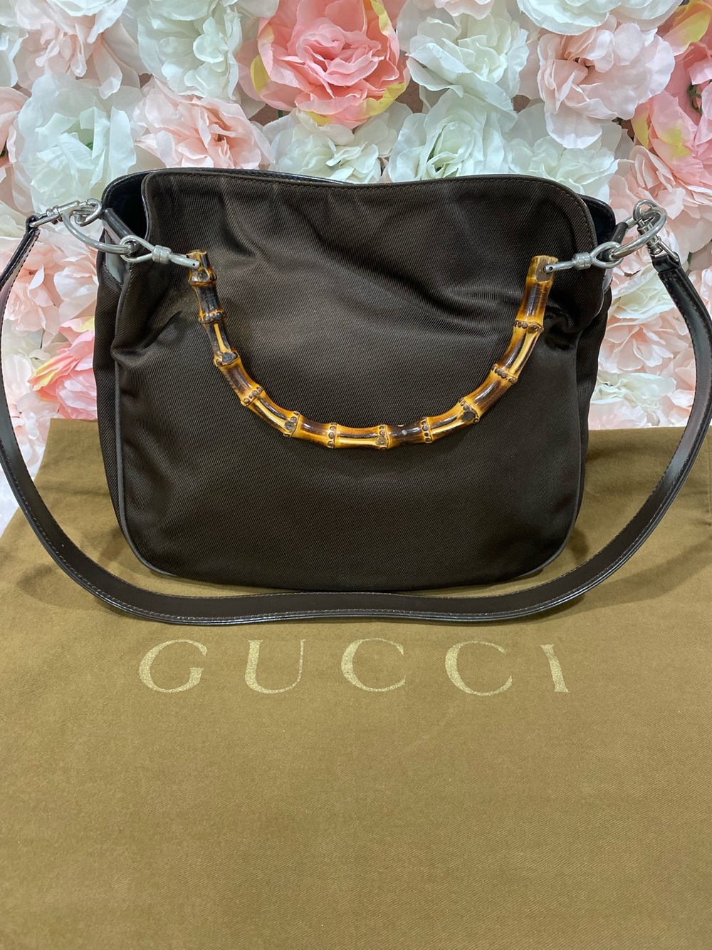 Gucci Dark Brown Shoulder Bag with Bamboo Handle